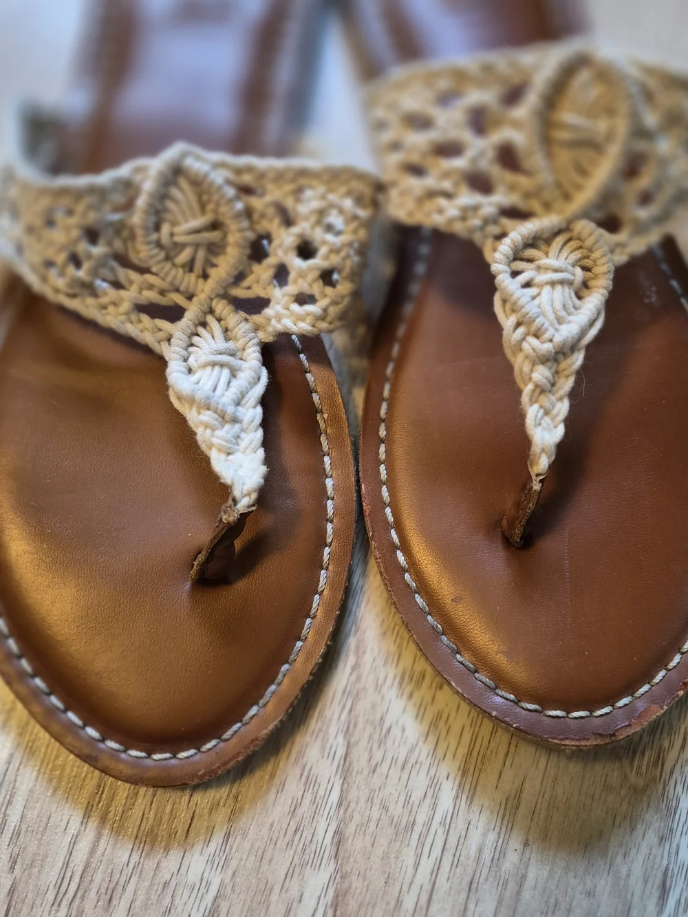 Mad Love Beige Macramé Toe-Post Sandals